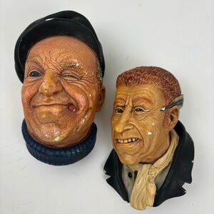 VTG English Bossons 3-D relief chalk ware sculptured heads-Bootman & Oriah Heep